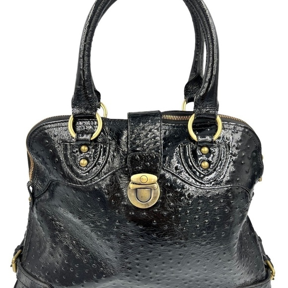 LILY VASAELINI Ostrich Skin Leather Satchel Black - Picture 5 of 13